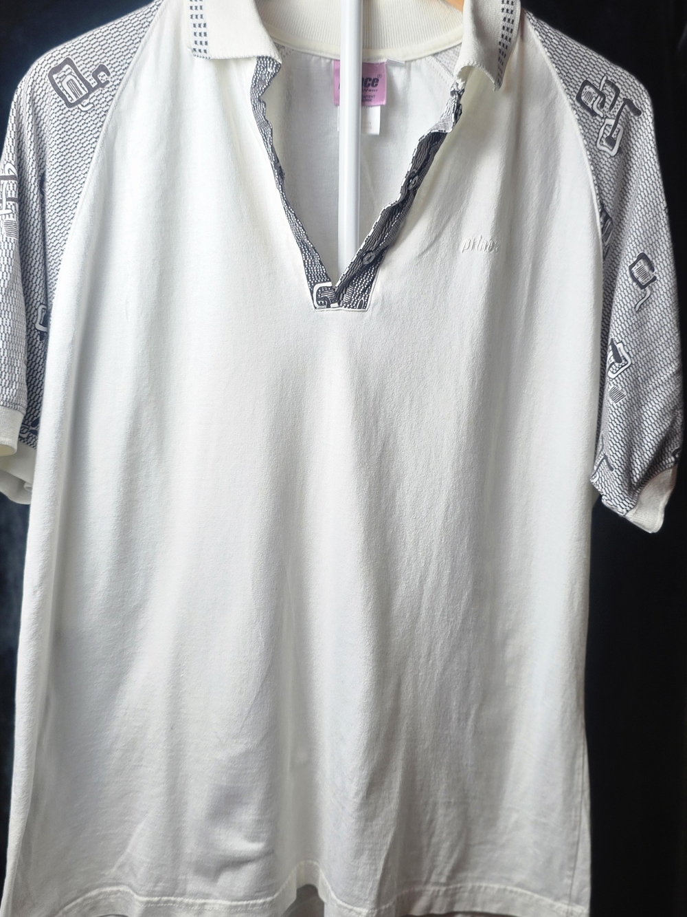 Prince White Polo with Patterned Gray Raglan Sleeves